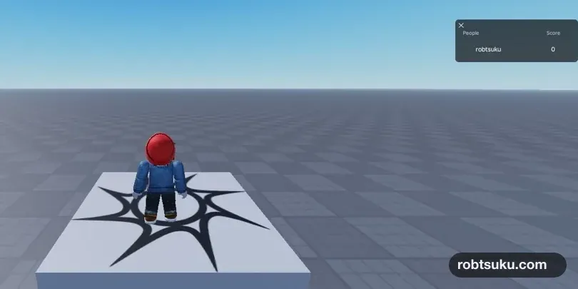 A Roblox playtest with the player list showing Score 0