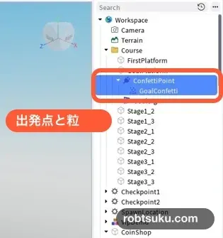 ConfettiPoint and GoalConfetti nested under GoalPlatform in Explorer