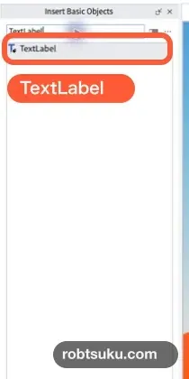 Insert Basic ObjectsでTextLabelを検索した画面